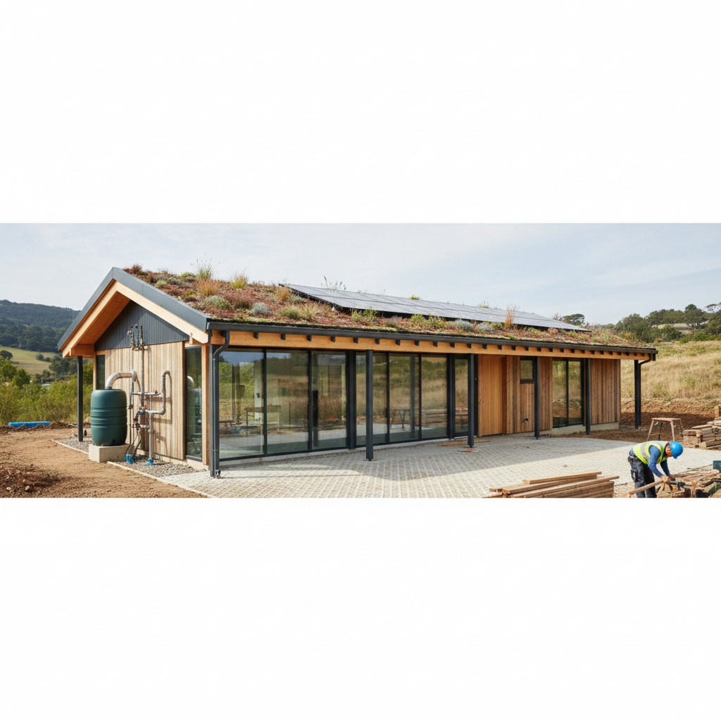 Imagem profissional de blog sobre: "Práticas de sustentabilidade na construção civil que elevam o valor do seu lar". Dir