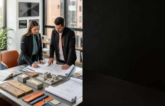 Arquiteto usando óculos VR para projetar modelo de edifício e layout de construção